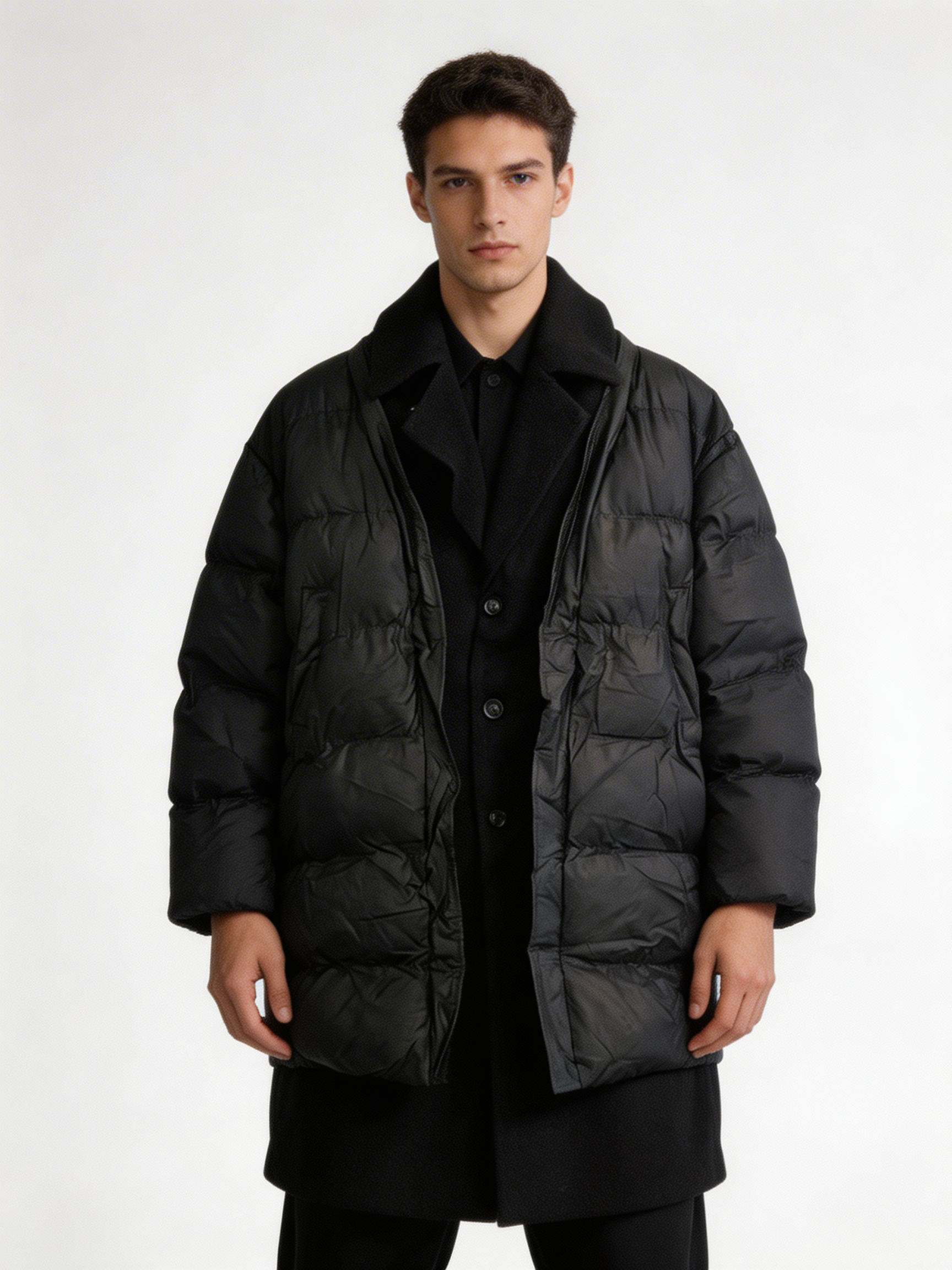 Black Layered Puffer Jacket – Oversized Quilted Winter Coat