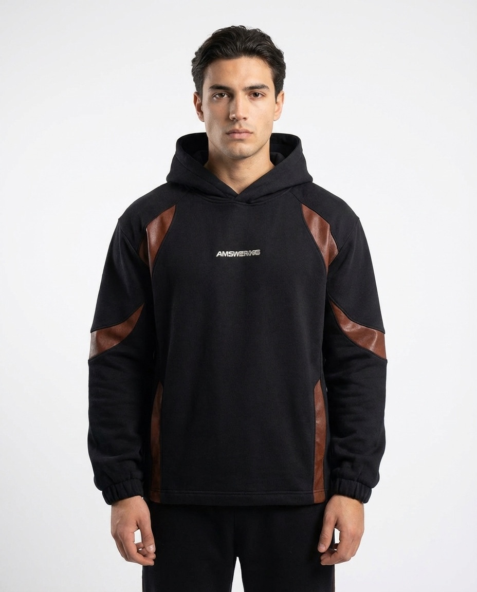 Contrast Panel Hoodie – Black & Brown