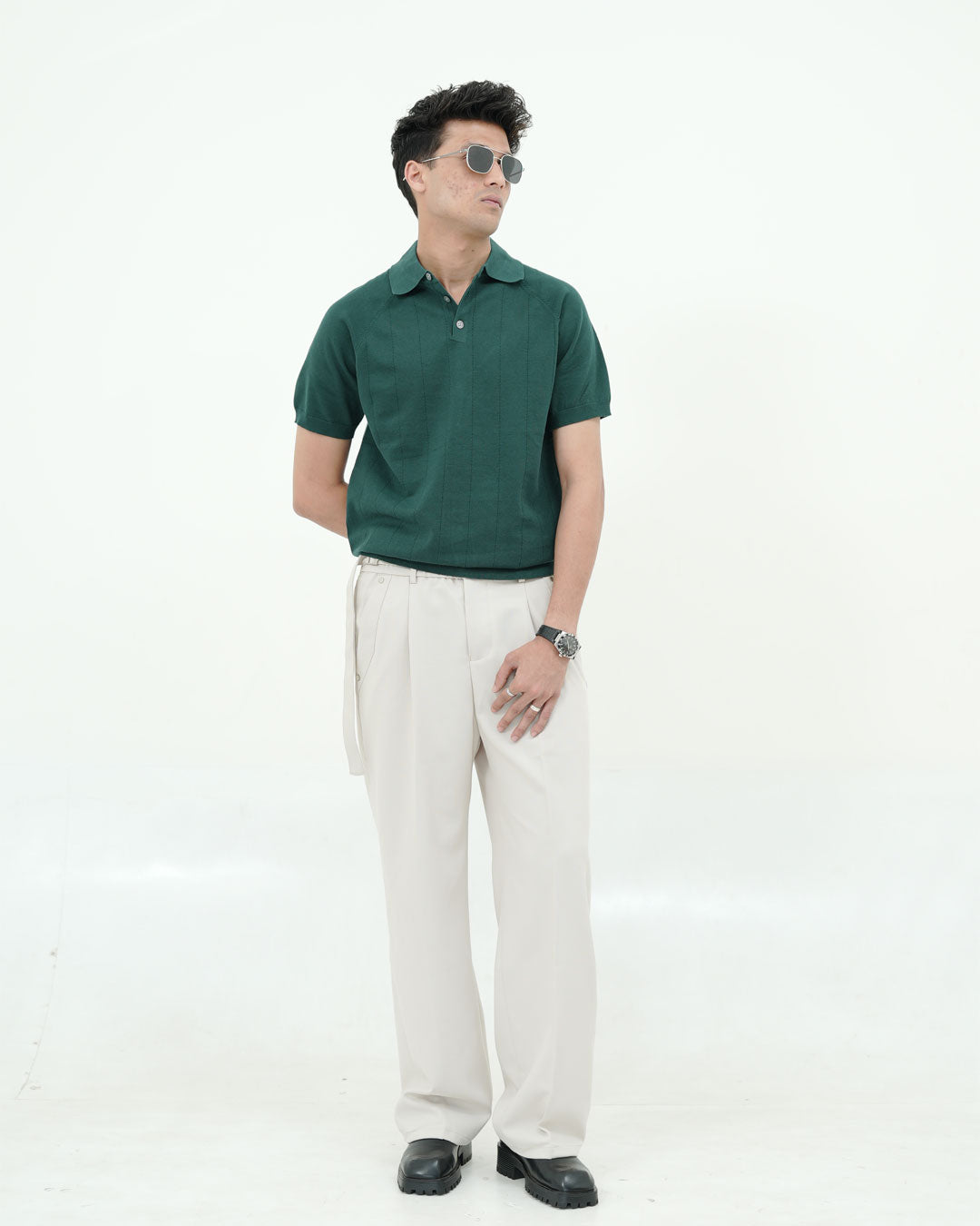 Premium Textured Forest Green Polo T-Shirt – Tailored Fit