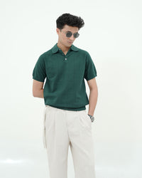 Premium Textured Forest Green Polo T-Shirt – Tailored Fit