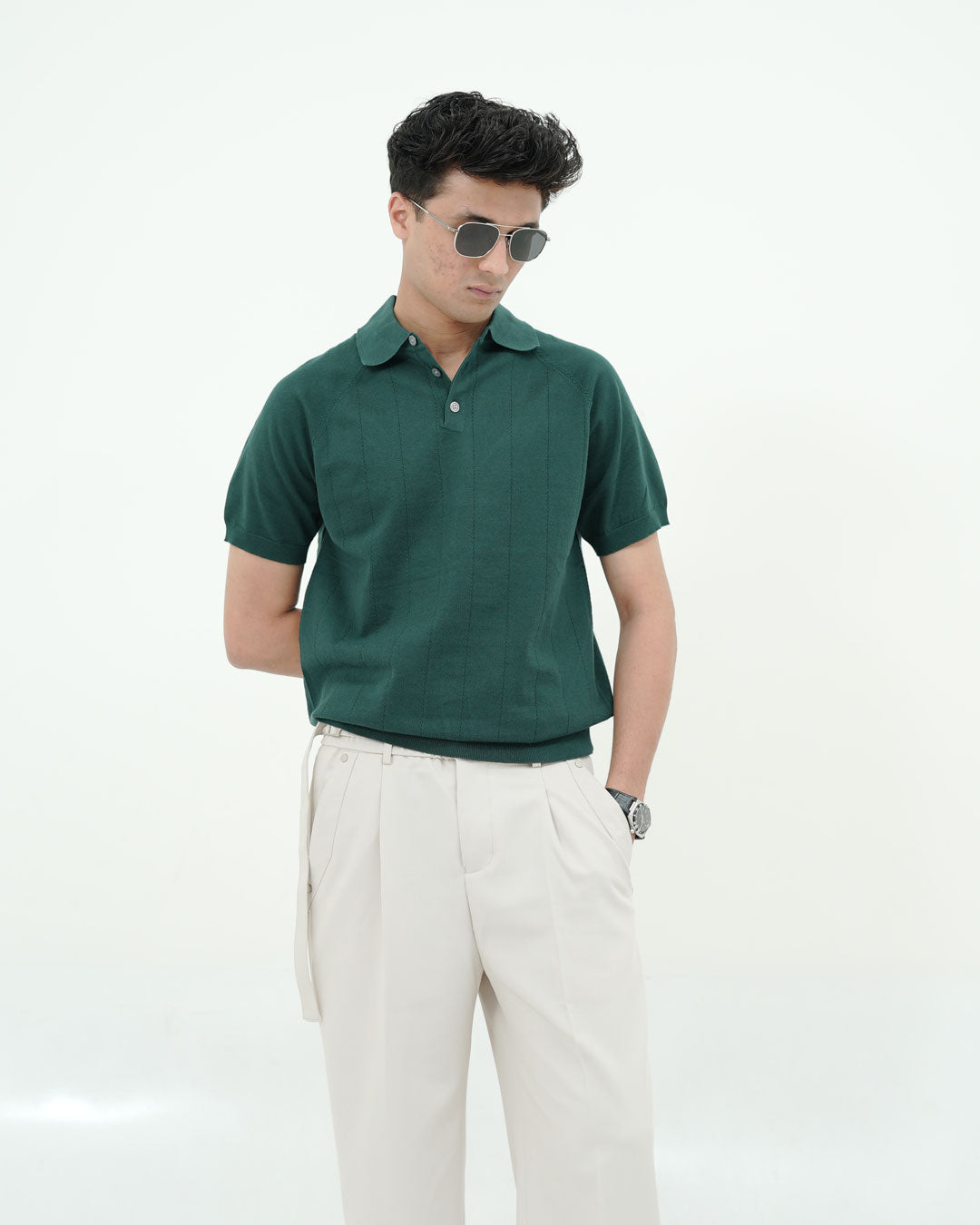 Premium Textured Forest Green Polo T-Shirt – Tailored Fit