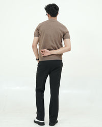 Textured Brown Short-Sleeve Polo Shirt – Tailored Modern Fit