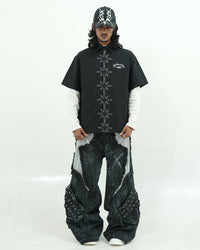 GATHERCLUB STAR STITCH OVERSIZED BLACK SHIRT