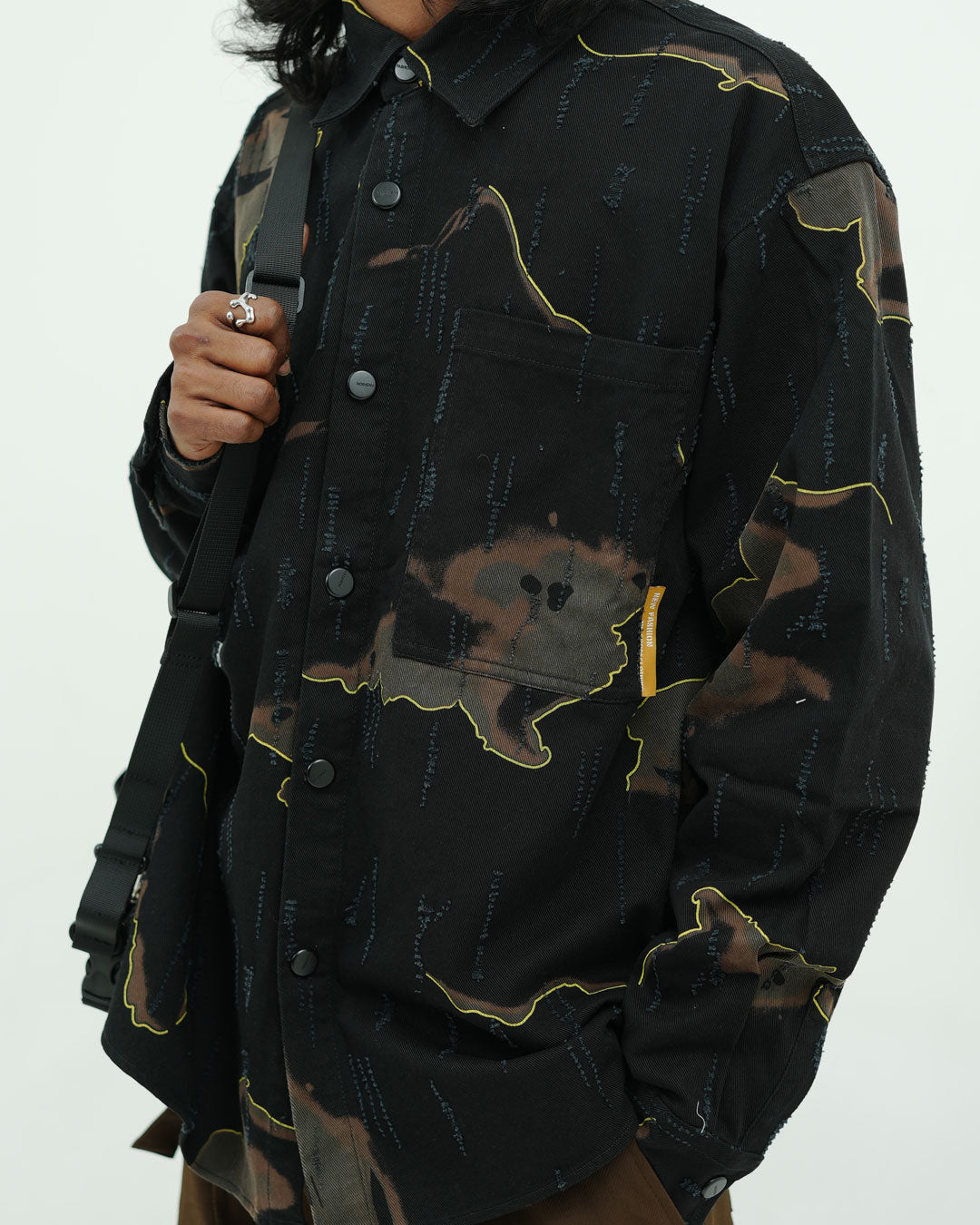 Black Abstract Printed Oversized Shirt